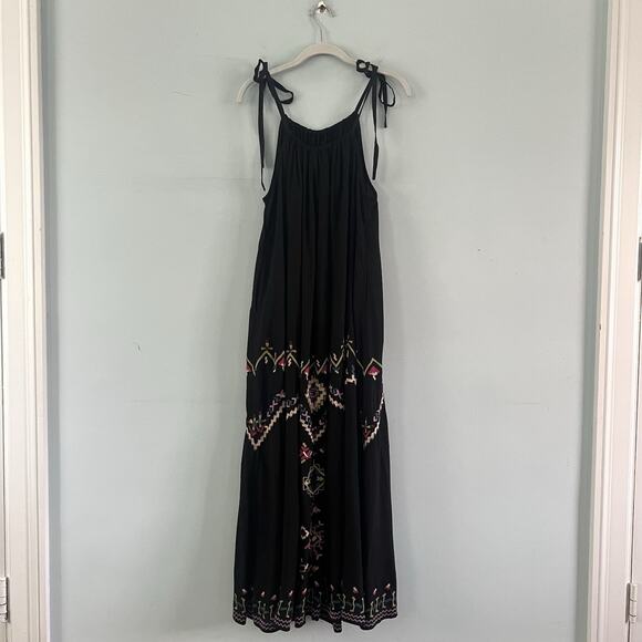 Anthropologie Embroidered Black Geometric Motif Sleeveless Relaxed Maxi Dress - Picture 5 of 8